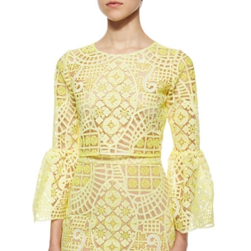 Alexis- NWT Neon Yellow Aurora Long-sleeve Lace Cropped Bell Sleeve Top